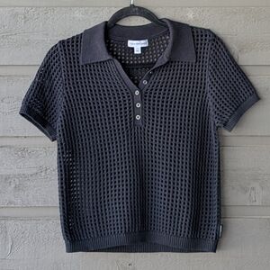 Calvin Klein Jeans Black Textured Knit Sweater Polo Size Small